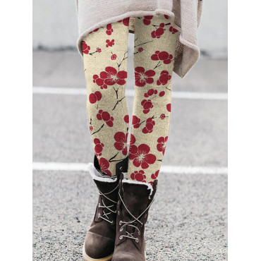 Cherry Blossom Japanese Lino Art Comfy Leggings
