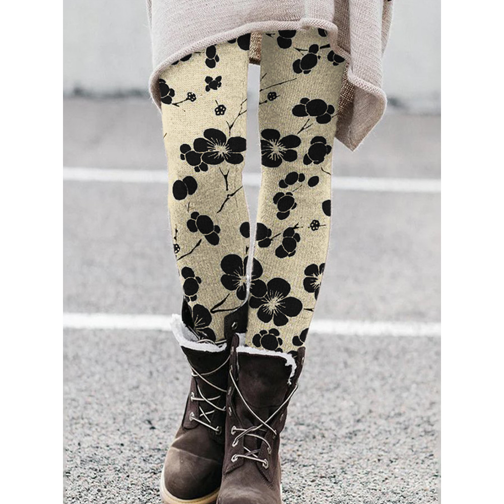Cherry Blossom Japanese Lino Art Comfy Leggings