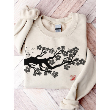 Cherry Blossom Japanese Lino Art Comfy Sweatshirt