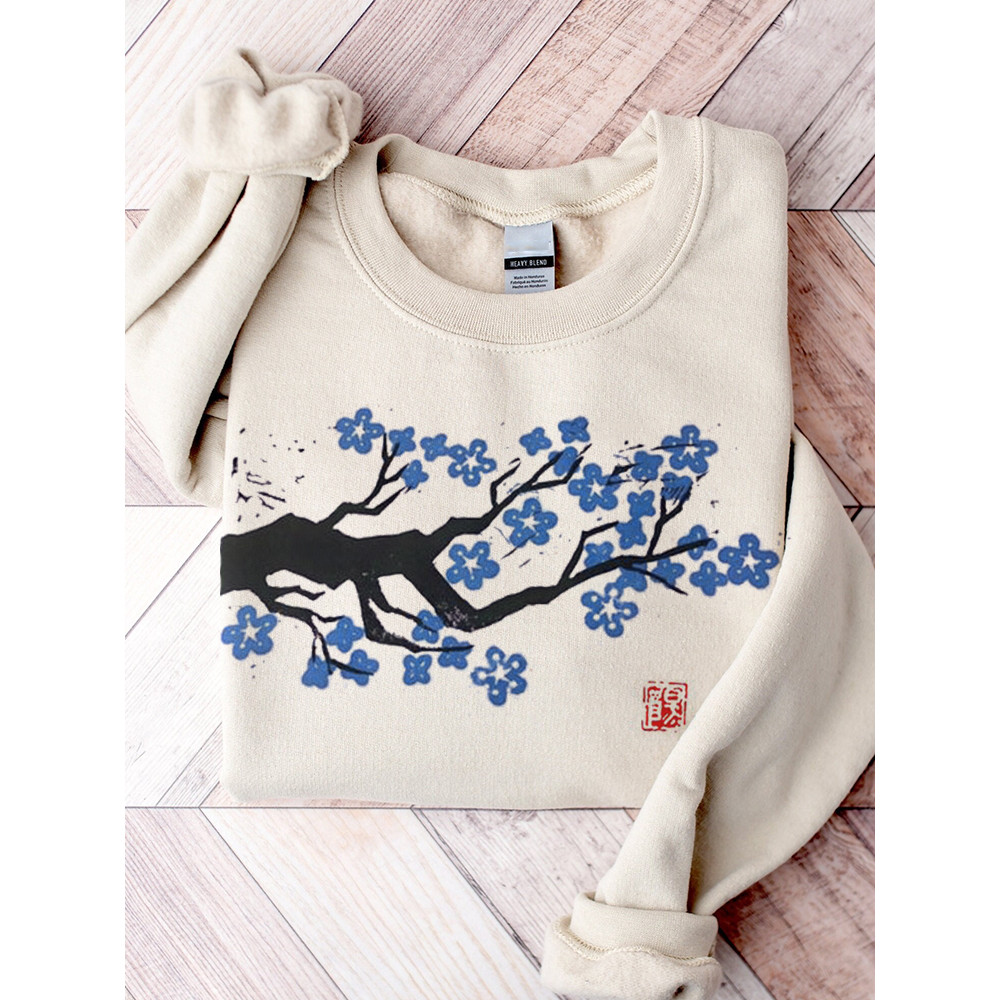 Cherry Blossom Japanese Lino Art Comfy Sweatshirt