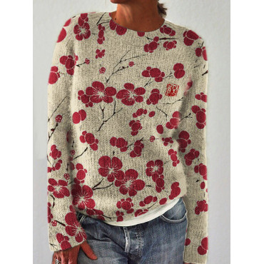 Cherry Blossom Japanese Lino Art Cozy Sweater