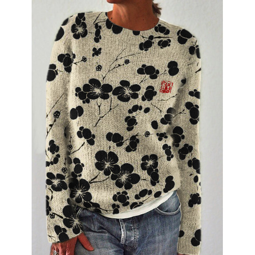 Cherry Blossom Japanese Lino Art Cozy Sweater
