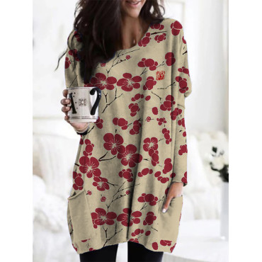 Cherry Blossom Japanese Lino Art Cozy Tunic