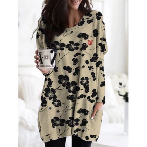 Cherry Blossom Japanese Lino Art Cozy Tunic