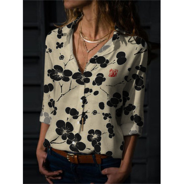 Cherry Blossom Japanese Lino Art Flowy Blouse