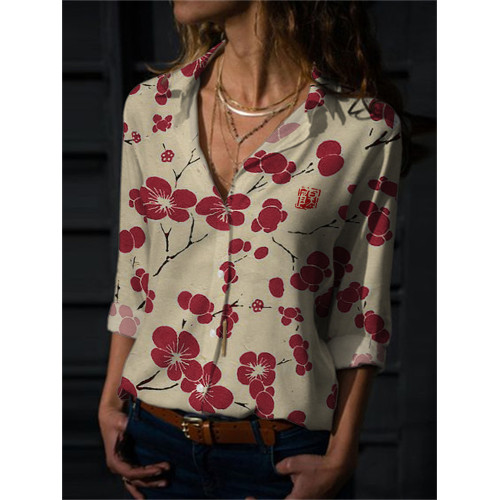 Cherry Blossom Japanese Lino Art Flowy Blouse