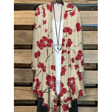 Cherry Blossom Japanese Lino Art Flowy Kimono Cardigan