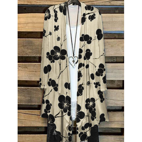 Cherry Blossom Japanese Lino Art Flowy Kimono Cardigan