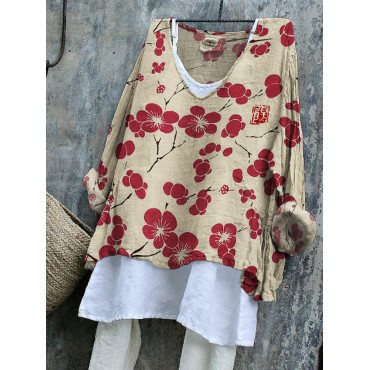 Cherry Blossom Japanese Lino Art Flowy Tunic