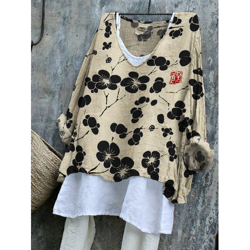 Cherry Blossom Japanese Lino Art Flowy Tunic