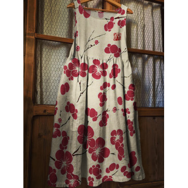 Cherry Blossom Japanese Lino Art Linen Blend Pinafore Dress
