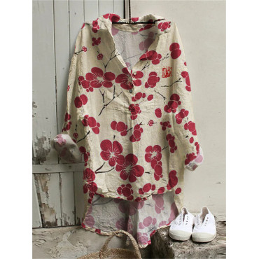 Cherry Blossom Japanese Lino Art Woven Tunic