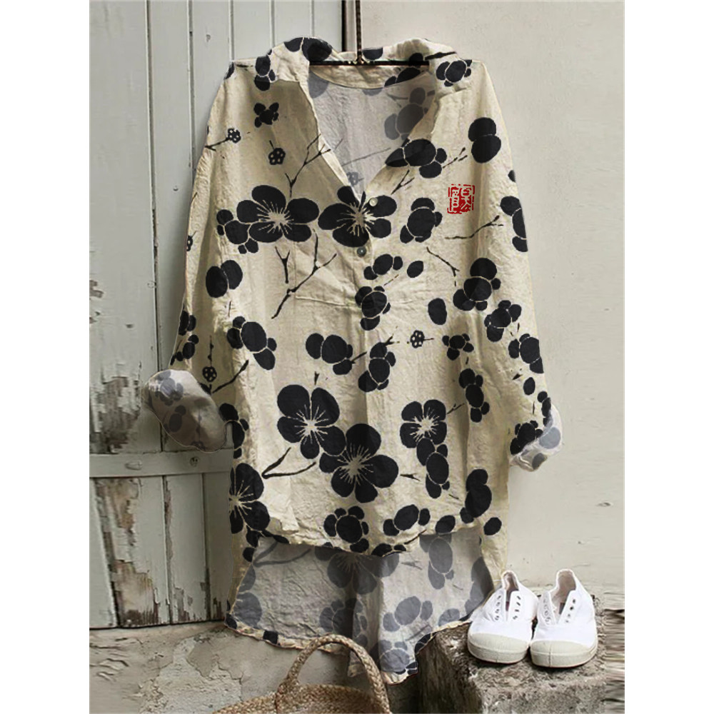 Cherry Blossom Japanese Lino Art Woven Tunic
