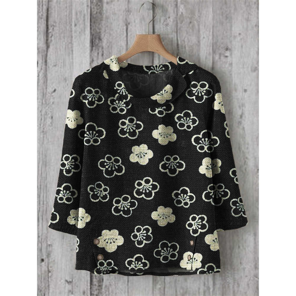 Cherry Blossom Japanese Lino Pattern Linen Blend Tunic