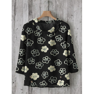 Cherry Blossom Japanese Lino Pattern Linen Blend Tunic