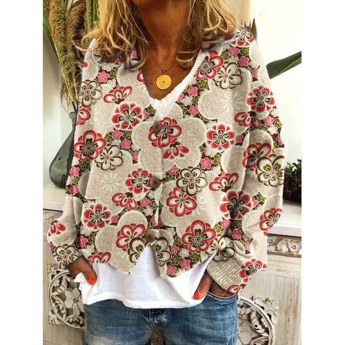 Cherry Blossom Japanese Pattern Cozy Knit Cardigan