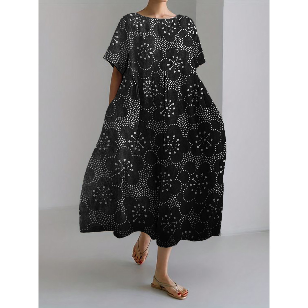 Cherry Blossom Japanese Pattern Linen Blend Maxi Dress