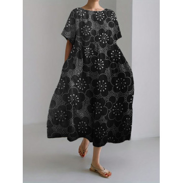 Cherry Blossom Japanese Pattern Linen Blend Maxi Dress