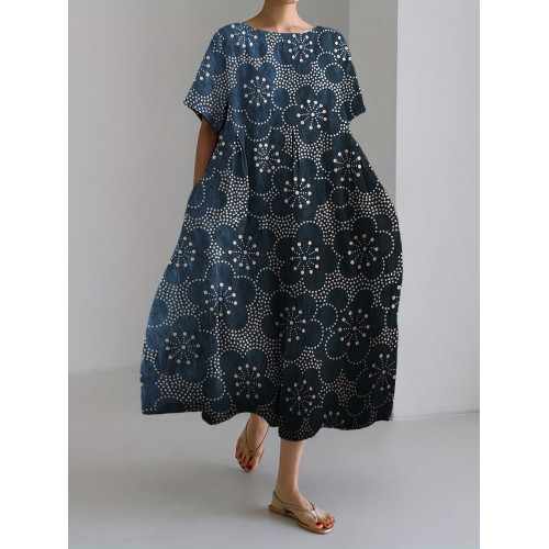 Cherry Blossom Japanese Pattern Linen Blend Maxi Dress