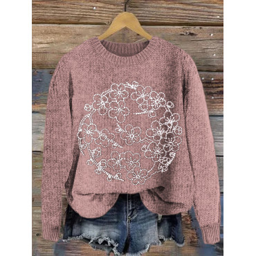 Cherry Blossom Japanese Sashiko Embroidered Knit Sweater