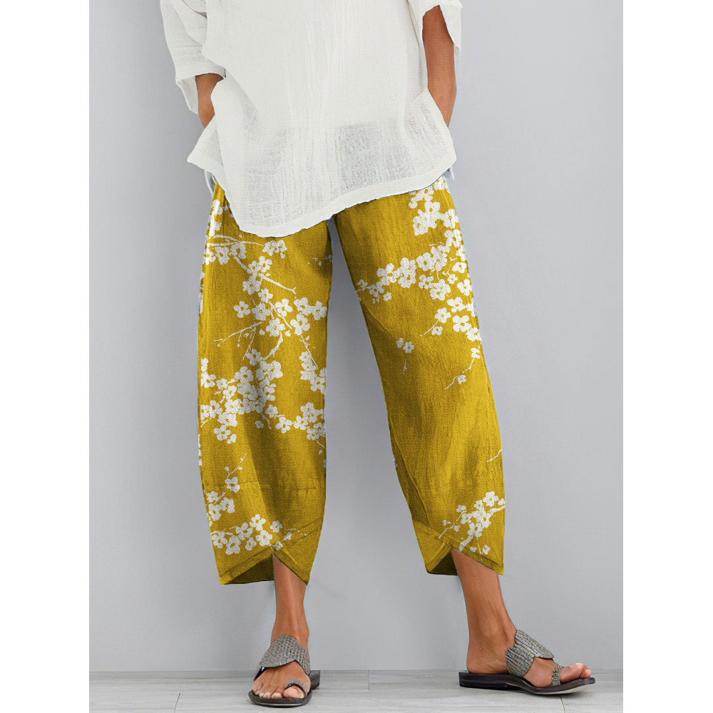 Cherry Blossom Print Loose Casual Pants