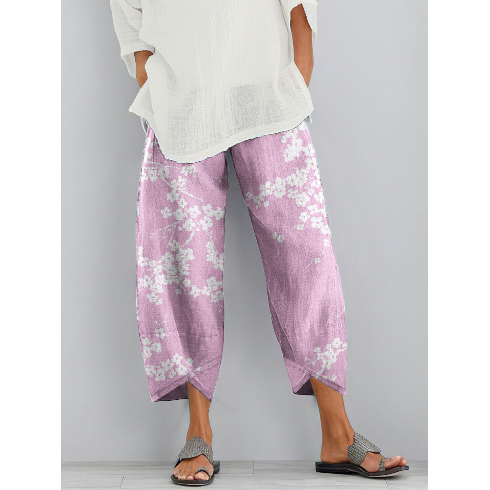 Cherry Blossom Print Loose Casual Pants