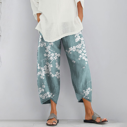 Cherry Blossom Print Loose Casual Pants