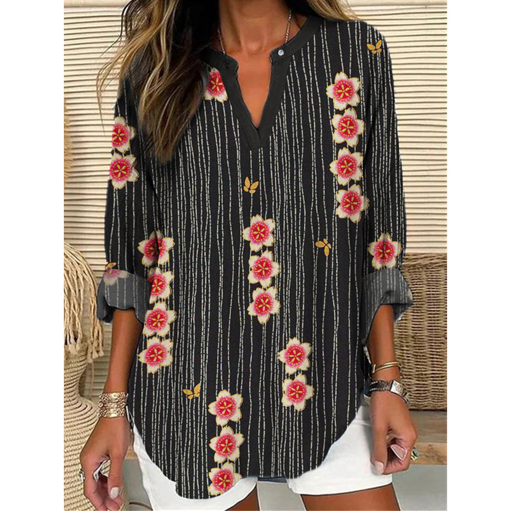 Cherry Blossom Vintage Japanese Pattern Linen Blend Tunic