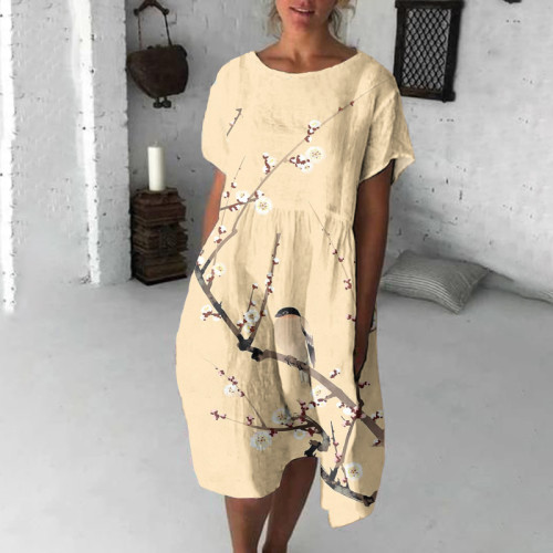 Cherry Blossom & Bird Japanese Art Flowy Midi Dress