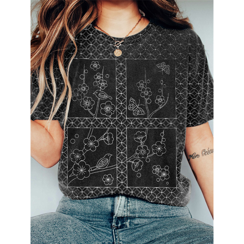Cherry Blossom & Birds Butterflies Japanese Art T Shirt