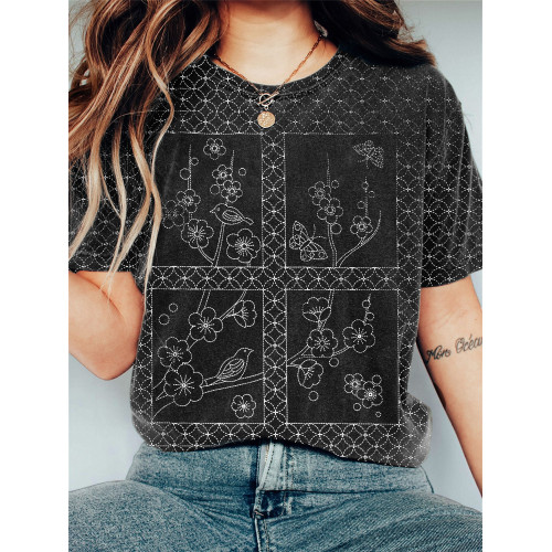 Cherry Blossom & Birds Butterflies Japanese Art T Shirt