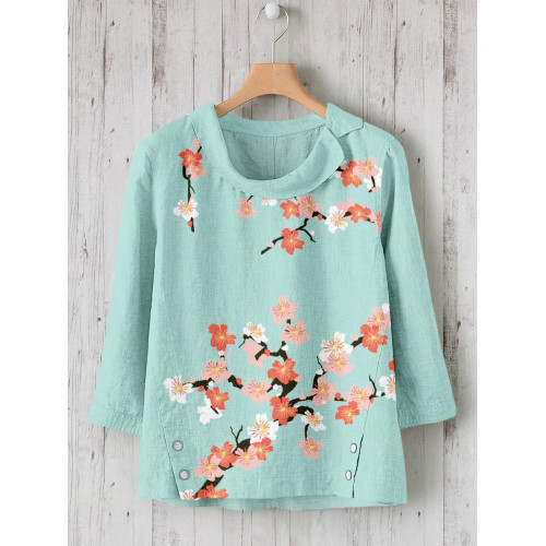 Cherry Blossoms Japanese Art Linen Blend Shirt