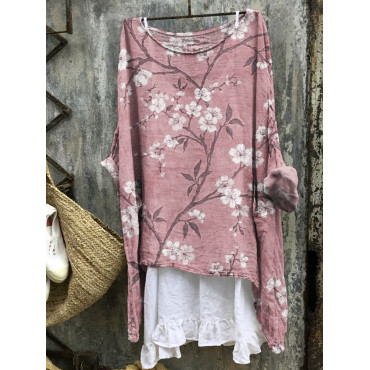Classy Cherry Blossom Flowy Linen Blend Tunic
