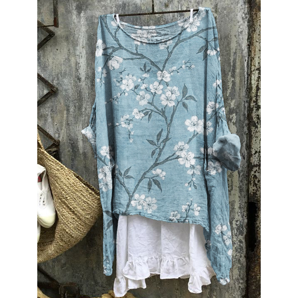 Classy Cherry Blossom Flowy Linen Blend Tunic