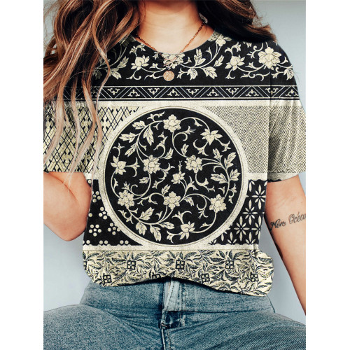 Classy China Floral Pattern Vintage T Shirt