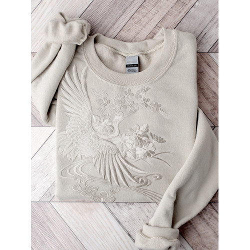 Classy Cranes Japanese Embroidered Comfy Sweatshirt