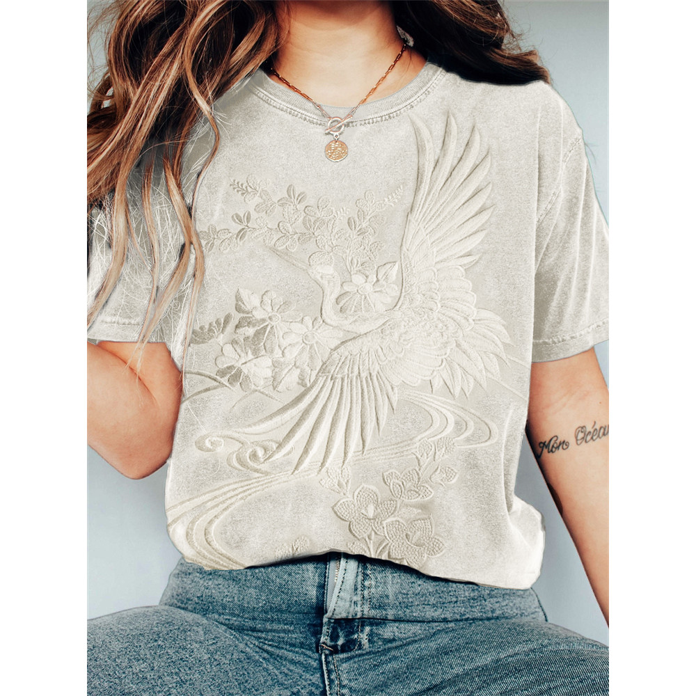 Classy Cranes Japanese Embroidered Vintage T Shirt