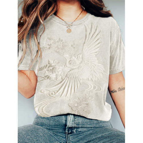 Classy Cranes Japanese Embroidered Vintage T Shirt