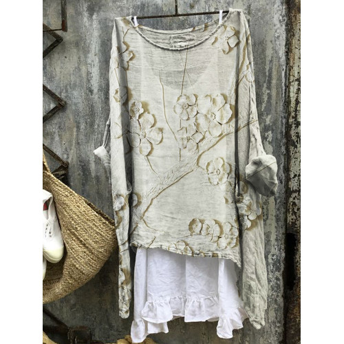 Classy Flowers Relief Art Linen Blend Tunic