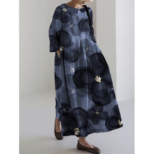 Classy Glitter Floral Watercolor Linen Blend Maxi Dress