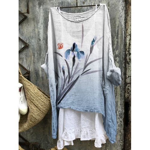 Classy Orchid Gradient Japanese Art Linen Blend Tunic