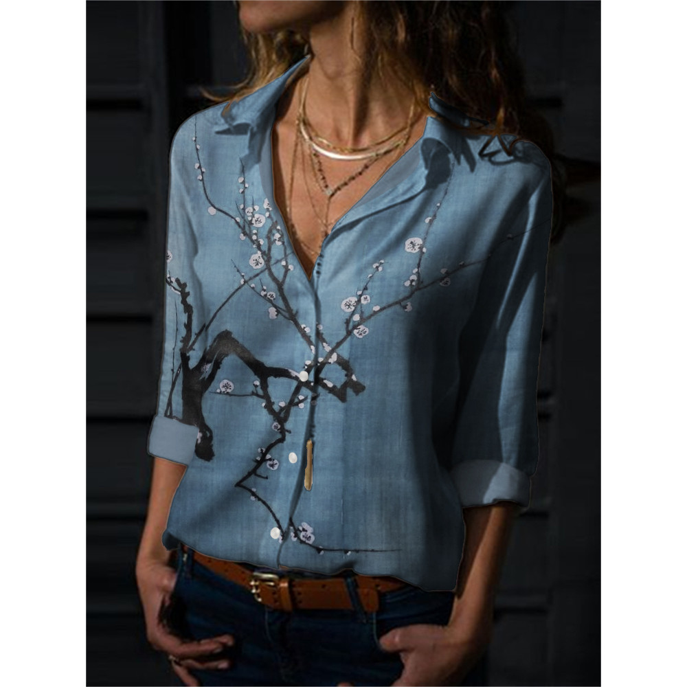 Classy Plum Blossom Japanese Art Flowy Blouse