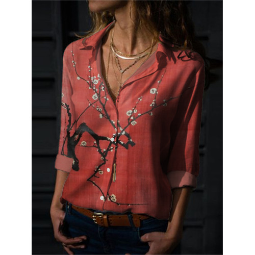Classy Plum Blossom Japanese Art Flowy Blouse