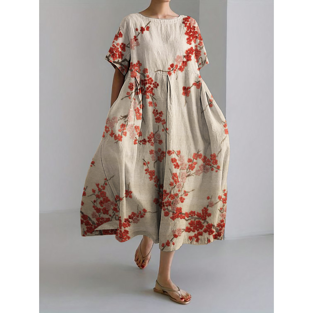 Classy Velvet Plum Blossom Linen Blend Maxi Dress