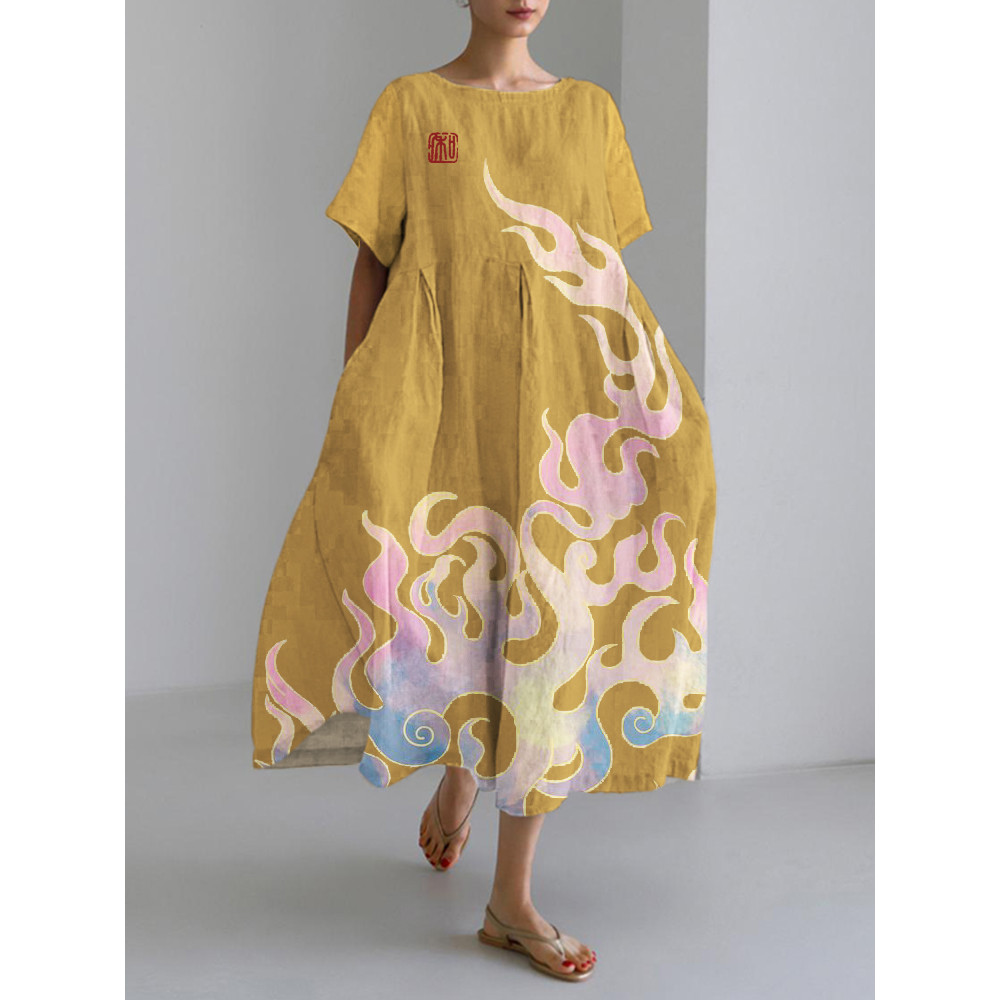 Colorful Flame Zen Art Linen Blend Maxi Dress