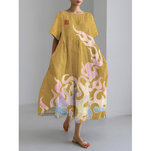 Colorful Flame Zen Art Linen Blend Maxi Dress