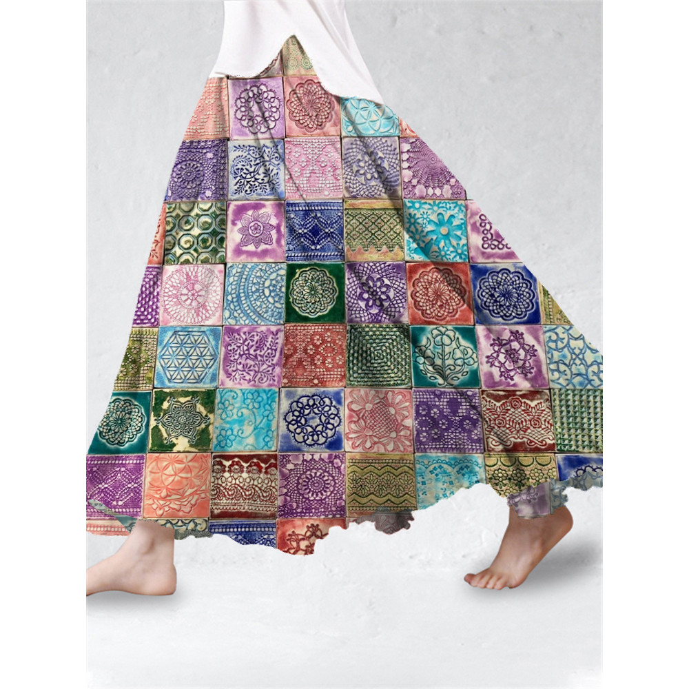 Colorful Floral Print Women's Linen Flutter Half Skirt