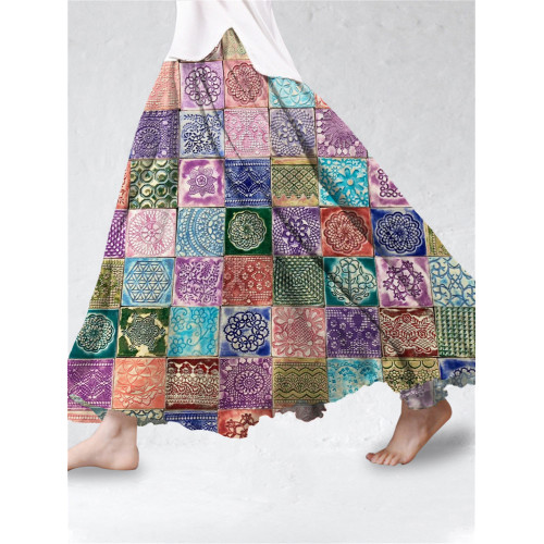 Colorful Floral Print Women's Linen Flutter Half Skirt