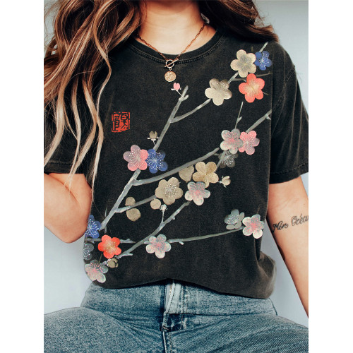 Colorful Plum Blossom Japanese Art Vintage T Shirt