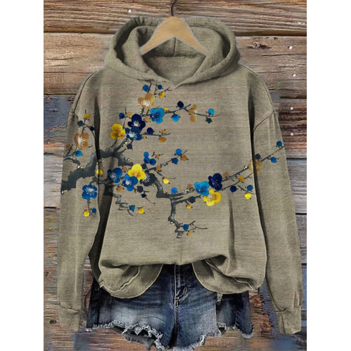 Colorful Plum Blossom Japanese Embroidery Art Hoodie